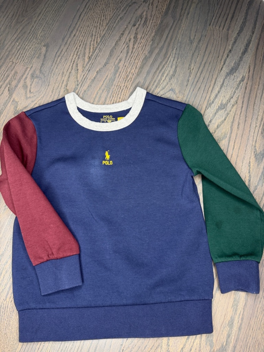 Polo by Ralph Lauren Colorblock Crew Sweatshirt in Navy, Burgundy & Green